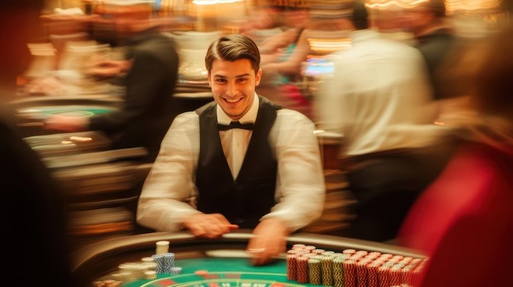 Studio live Caribbean Stud Poker di bambuhoki88 dengan dealer profesional dan multi-kamera
