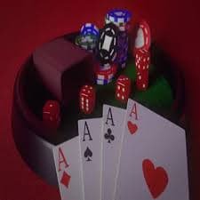 Layar permainan Caribbean Stud Poker menunjukkan kartu pemain, kartu dealer, dan tabel pembayaran